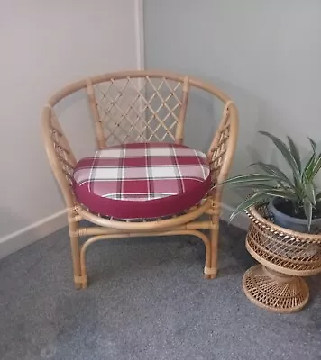 Cane Bahama Conservatory Chair + Red Check Cushion. Stackable. Comfy. Retro. • £89