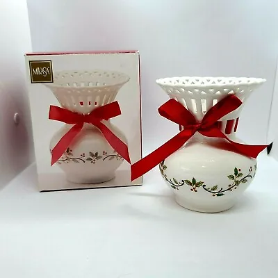 Vintage Mikasa Holiday Lace Christmas Red Bow Vase 6 Inch Original Box  • $26.95