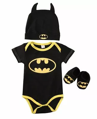 Batman Romper Jumpsuit + Shoes + Hat Funny Baby Costume Suit Newborn Clothes New • £9.98