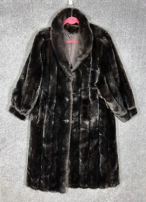 Vintage USA Hillmoor Tissavel Faux Fur Long Coat Womens Size 1X/2X Brown Pockets • $74.99