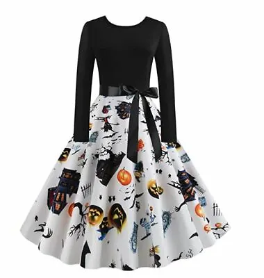 NEW ZEZCLO Women's Halloween Long Sleeves Vintage A-line Dress Size 2XL • $22.45