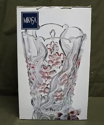 Mikasa Floral Dance Pink Frost Glass 7.75  Vase Decrotive . Tag A142. • $22.99