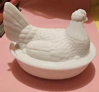 Hen On A Nest Basket Westmoreland Milk Glass Larger Size Nice • $22.50