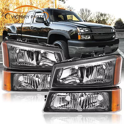 4PCS Headlights Assembly + Bumper Lamp For 2003-2006 Chevy Silverado Avalanche • $66.88