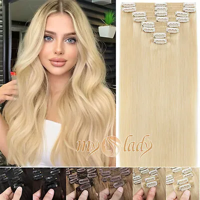 Double Drawn Clip In 100% Human Remy Hair Extensions Weft Full Head BLONDE THICK • $34.19