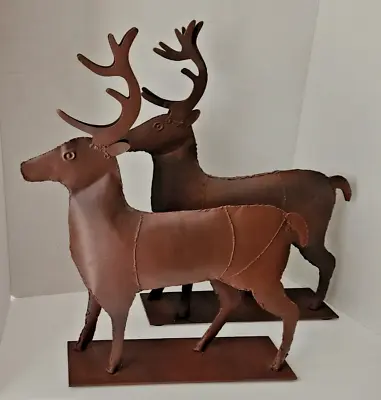 Set Of 2 Large Hand Crafted Welded REINDEER Sculptures Christmas Decor 21  Tall • $64.99