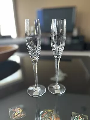 Mikasa Arctic Lights Crystal 10-3/4” Champagne Flutes Glass Vertical Cuts Set 2 • $60