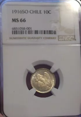 1916 So Chile 10 Centavos NGC MS 66 • $124.99