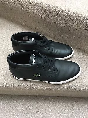 Mens LACOSTE Black Leather High Top Trainers Size 12 In VGC  • £16