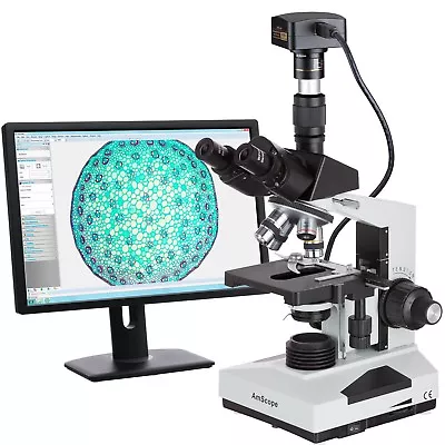 Amscope 40X-2000X Lab Trinocular Compound Microscope With 18MP USB 3.0 Camera • $740.99