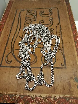 Vtg MONET Platinum Plated Silver Tone Long Modernist Chain Necklace Buy3ShipFree • $16