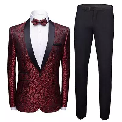 $103.59 • Buy Men's Korean Business Suit 2PCS One Button Blazer Slim Fit Formal Jacket Pants 