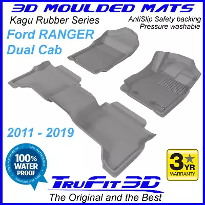 Suit Ford Ranger PX PX2 PX3 Dual Cab 2011-2021 Genuine 3D GREY Rubber Floor Mats • $1075