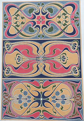 Rare Stunning Vintage 1900 Lithograph Of Art Nouveau Panel Designs • £19