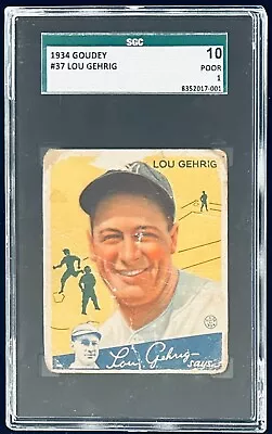 $2100 • Buy 1934 Goudey Lou Gehrig SGC 1 #37 New York Yankees Baseball Card 10