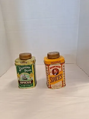 Vintage Tin Salt And Pepper Shakers Radford’s Spices And Steamship Brand • $6.99