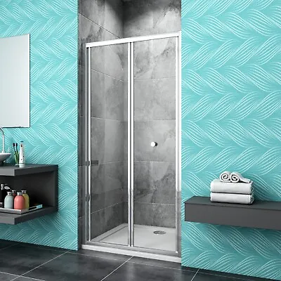 Bathroom Walk In Bi Fold Shower Enclosure Shower Door Screen Safety Glass 1850mm • £104