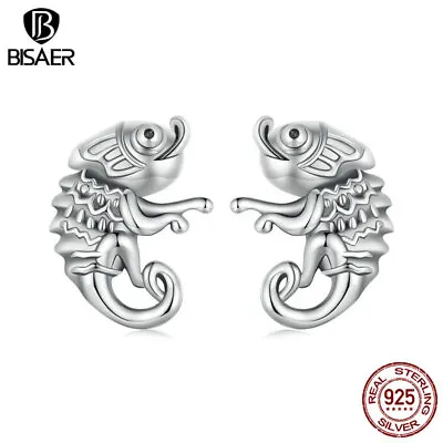 Bisaer Unique 925 Sterling Silver Chameleon Stud Earrings Jewelry For Women Gift • $7.76