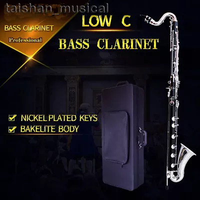 Professional African Bakelite Bass Clarinet Low C Silver 24 Key With Case • $1350