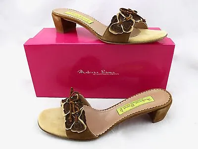 $239 MATERIA PRIMA GOFFREDO FANTINI Brown Leather Floral Bow Slides Sandals 11 • $49.99