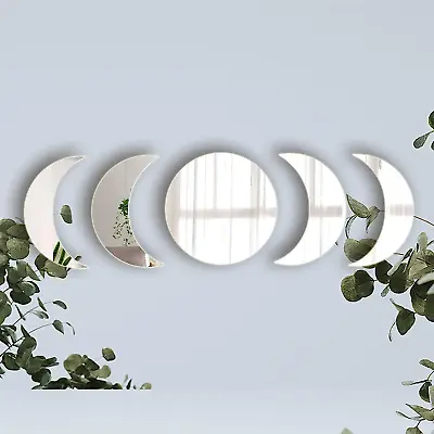 5 Pieces Acrylic Mirror Wall Stickers Natural Wall Decor Self Adhesive Mirrors S • $10.58