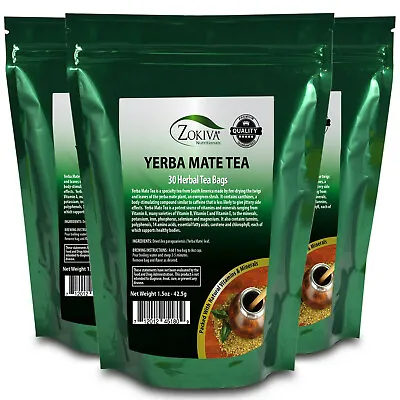 Yerba Mate Tea Bags 3-Pack (30 Bags) 100% Pure - All-Natural Premium Herbal Tea • $24.95