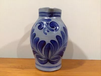 Salt Glaze Pottery Pitcher Jug Vase Cobalt 8.5” Tall • $24