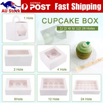 1/2/4/6/12/24 Holes Cupcake Box Window Face Party Wedding Baby Xmas Gift Boxes • $12.89
