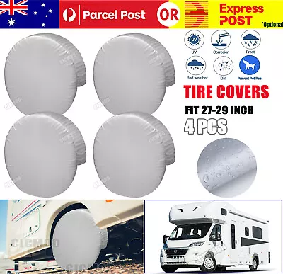 4pcs Heavy Duty Tire Cover Set RV Motorhome Wheel Covers Rain Protection Silver • $33.29