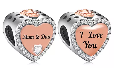 CLOSING DOWN SALE Brand New Sterling Silver I Love You Mum & Dad Dangle Charm • £14.99