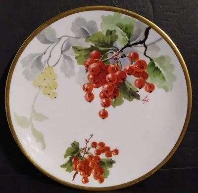 A. Lanternier Limoges Frances Hand Painted Red Crabapples & Gold Edge Plate 8  D • $16