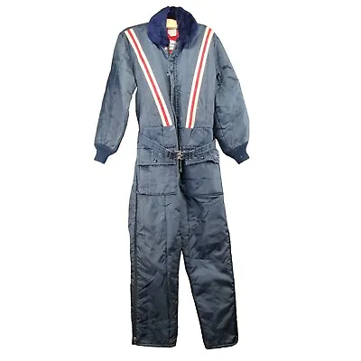 Vintage Zero-Zone Insulated Coveralls Small Blue Collar Snap Belted Made USA • $45