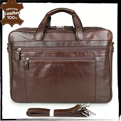 GENUINE LEATHER Mens Large Laptop Bag Luxury Crossbody Handbag Male Briefcase • $426.03