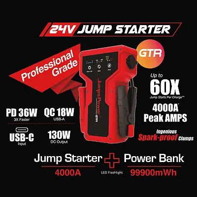 4000A JumpsPower Jump Starter 12V Powerbank 99900mWh 24V Car Battery Charger GTR • $359
