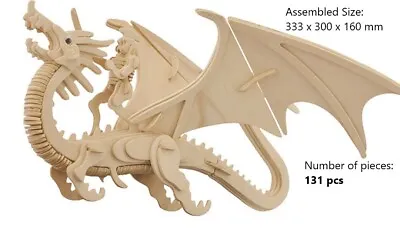 Flying Dragon Dinosaur 3D Wooden Model Kit Jurassic Jigsaw Intelligence Puzzle • £4.69