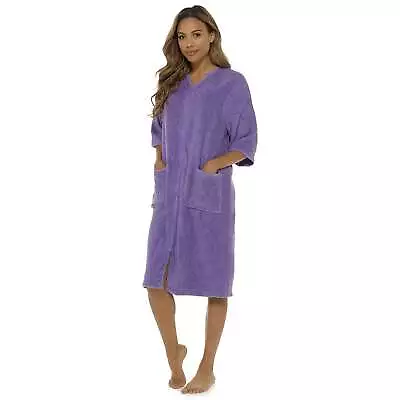 Ladies 100% Cotton Terry Towelling Zip Up Bath Robe Dressing Gown House Coat • £22.99