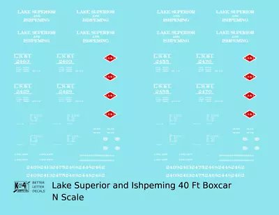 K4 N Scale Decals Lake Superior & Ishpeming 40 Ft Boxcar White And Red • $7.45