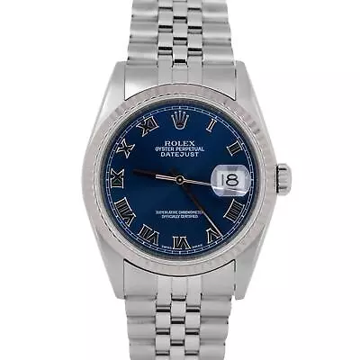 MINT PAPERS Rolex DateJust 36mm Steel Jubilee Silver Blue Roman Watch 16234 B+P • $6493.46