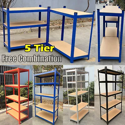 5 Tier Metal Shelving Units Storage Racking Shelves Garage Warehouse Shed 180cm • £23.40