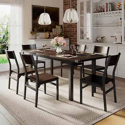 7 Pieces Dining Table & Chairs Set For 4-8 63  Extendable Kitchen Table And 6 C • $417.56