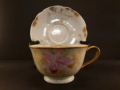 Vintage Limoges A. Lanternier Floral Tea Cup Saucer Gold Trim Signed Gam France  • $18