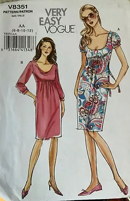 VOGUE 8351 Ladies Sewing Pattern Pullover Empire Style Rare UK Pattern Size 6-12 • £7