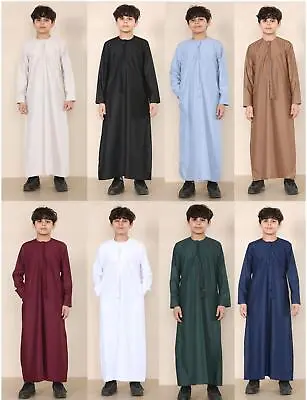 Boy's Thobe Emirati Omani Jubba Islamic Clothing Muslim Kaftan Eid String Tassel • £29