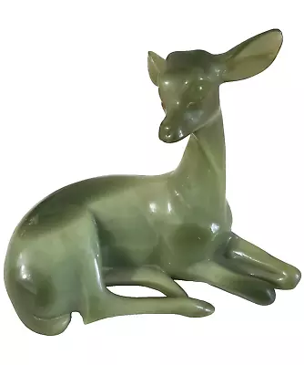 Vintage Signed G Ruggeri Green Faux Jade 8  Deer Statue Wony Ltd Italy • $35