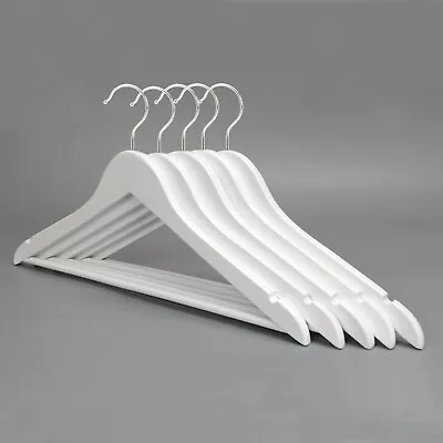 £189.95 • Buy White Wooden Coat Hangers Suit Garments Clothes Wood Hanger Trouser Bar Set Zeno