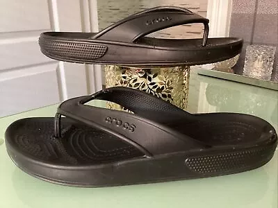 Crocs Size 9 Black Rubber Flip Flops Mens Toe Post Flat Beach Sandals WORN ONCE • £15