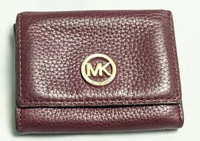 Michael Kors Fulton Snap Card Pebbled Bi-fold Wallet In Merlot Purple • $25