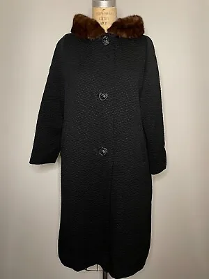 Stevens Hockanum Womens Vintage Scarab Wool Mink Fur Collar Swing Coat Size L  • $150