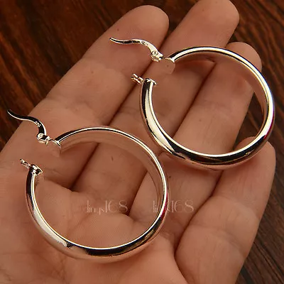 Girl's 925 Sterling Silver 30mm/1.2 Inch Medium-Size 5mm Flat Hoop Earrings HG2 • $16.99