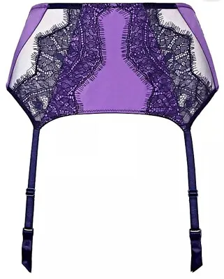 Ann Summers Satin Mesh & Lace Waspie Suspender Belt Purple & Navy Size Small • £11.95